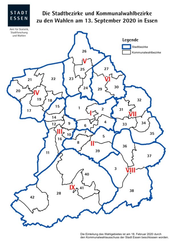 Stadtbezirke und Kommunalwahlbezirke der STADT ESSEN